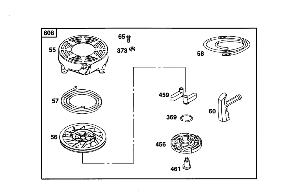 Rewind Assembly 1 Diagram and Parts List for 12E802-0830-XX  Briggs and Stratton Engine